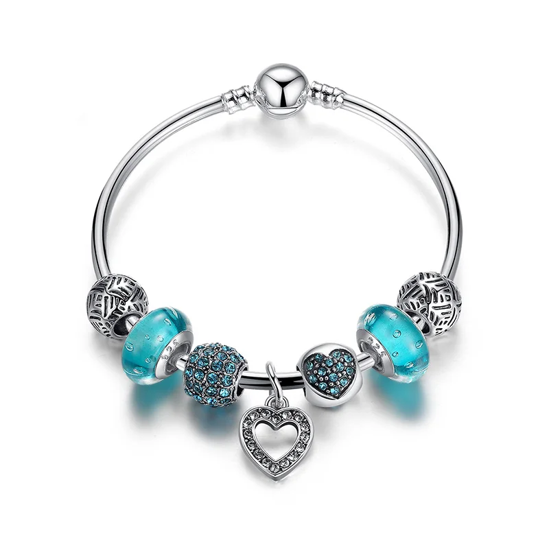 DIY Silver Blue Heart Charm for Bracelet
