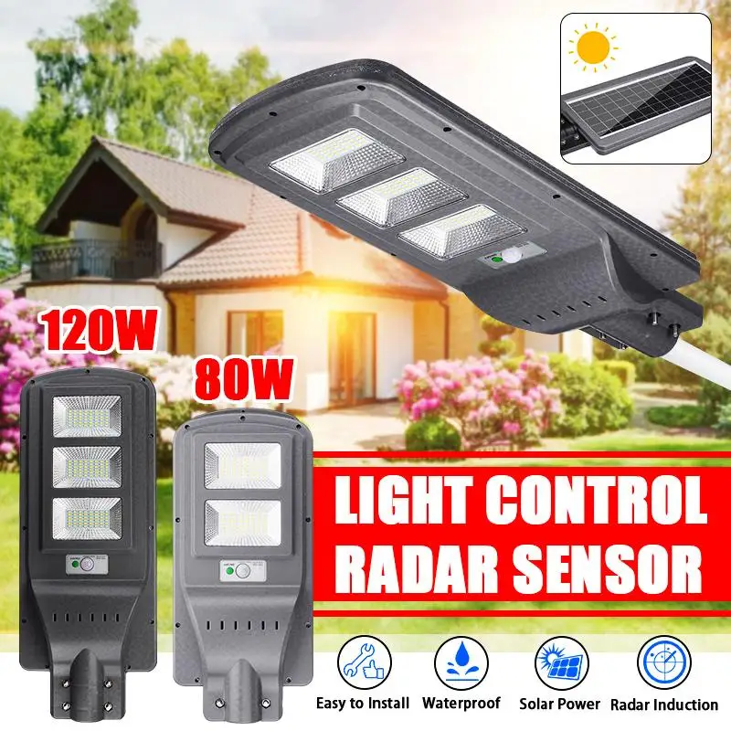 Waterproof 80W/120W LED Wall Street Light Solar Powered Radar Motion Light Remote Control for Garden Yard Street Flood Lamp
Waterproof 80W/120W LED Wall Street Light Solar Powered Radar Motion Light Remote Control for Garden Yard Street Flood Lamp