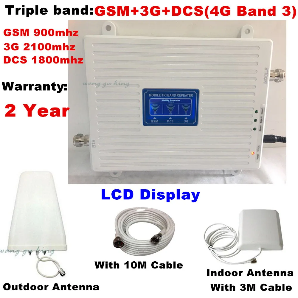 

70dB 2G 3G 4G Tri Band Mobile Signal Booster GSM 900 DCS LTE 1800 WCDMA 2100 MHz Cell Phone Signal Repeater Amplifier Full set