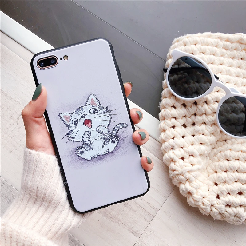 Lastest Fashion Painted Cute Cat Dog Couple Phone Case For iPhone X XS Max XR 8 7 6 6s Plus TPU Silicon Soft Cover Shell