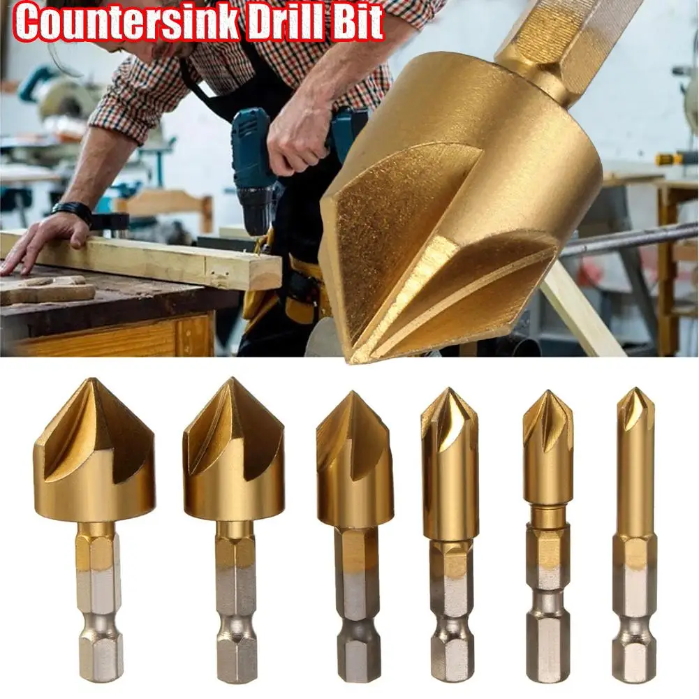 6 Pcs Hexagonal Shank Titanium Coated Five Flutes Countersink Drill Bit HSS 5 Flute Drill Bit Woodworking Power Tool Accessories
6 Pcs Hexagonal Shank Titanium Coated Five Flutes Countersink Drill Bit HSS 5 Flute Drill Bit Woodworking Power Tool Accessories