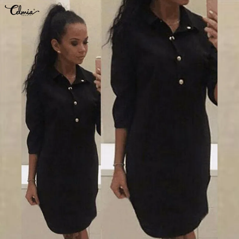 Plus Size Celmia Women Shirt Dress 2019 Summer Lapel 3/4 Sleeve Long Tunic Tops Short Mini Dresses Vestidos Robe Femme S-3XL
Plus Size Celmia Women Shirt Dress 2019 Summer Lapel 3/4 Sleeve Long Tunic Tops Short Mini Dresses Vestidos Robe Femme S-3XL