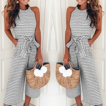 Women Summer O-Neck Bowknot Pants Playsuit Sashes Pockets Sleeveless Rompers Overalls Sexy Office Lady Striped Jumpsuits
Women Summer O-Neck Bowknot Pants Playsuit Sashes Pockets Sleeveless Rompers Overalls Sexy Office Lady Striped Jumpsuits