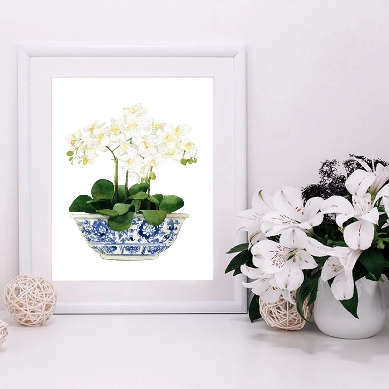 Oriental Vase Blue and White Willow Style Porcelain Flower Ginger Jar Poster