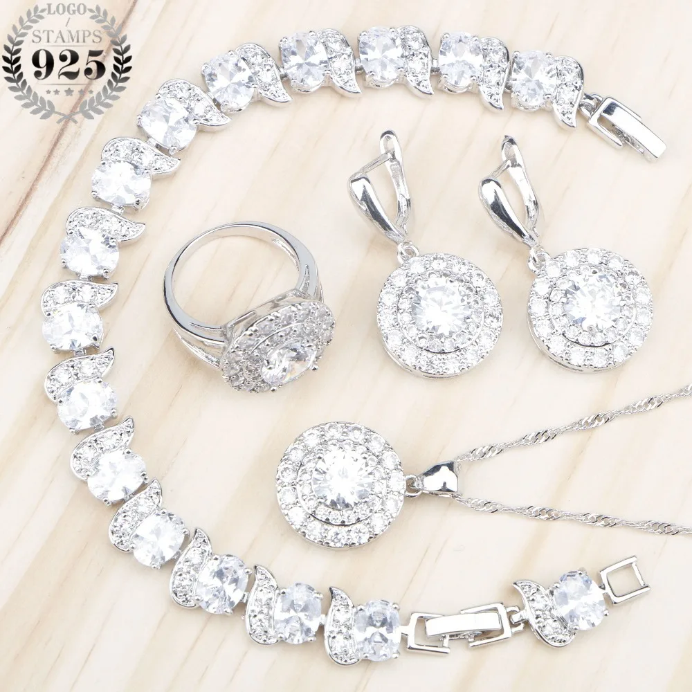 New Year Wedding Round Zircon 925 Sterling Silver Jewelry Sets Women Necklace Bracelets Earrings Rings Set With Stones Gift Box
New Year Wedding Round Zircon 925 Sterling Silver Jewelry Sets Women Necklace Bracelets Earrings Rings Set With Stones Gift Box