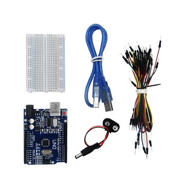 Starter Kit for Uno R3 - Bundle of 5 Items: Uno R3, Breadboard, Jumper Wires, USB Cable and 9V Battery Connector
Starter Kit for Uno R3 - Bundle of 5 Items: Uno R3, Breadboard, Jumper Wires, USB Cable and 9V Battery Connector