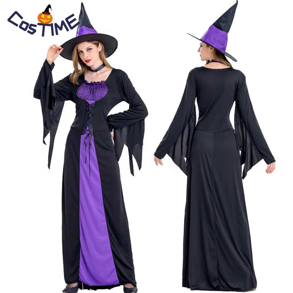 Adult Halloween Witch Costume Women Vintage Purple Long Dress With Hat Carnival Party Fancy Female Medieval Magic Robe Suit
Adult Halloween Witch Costume Women Vintage Purple Long Dress With Hat Carnival Party Fancy Female Medieval Magic Robe Suit