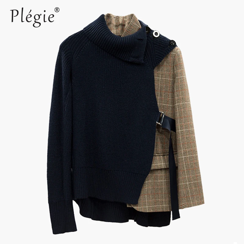 Plegie Patchwork Knitting Plaid Coat Female Long Sleeve Lace Up Irregular Women's Jacket Korean Fashion 2018 Autumn Outwear
Plegie Patchwork Knitting Plaid Coat Female Long Sleeve Lace Up Irregular Women's Jacket Korean Fashion 2018 Autumn Outwear