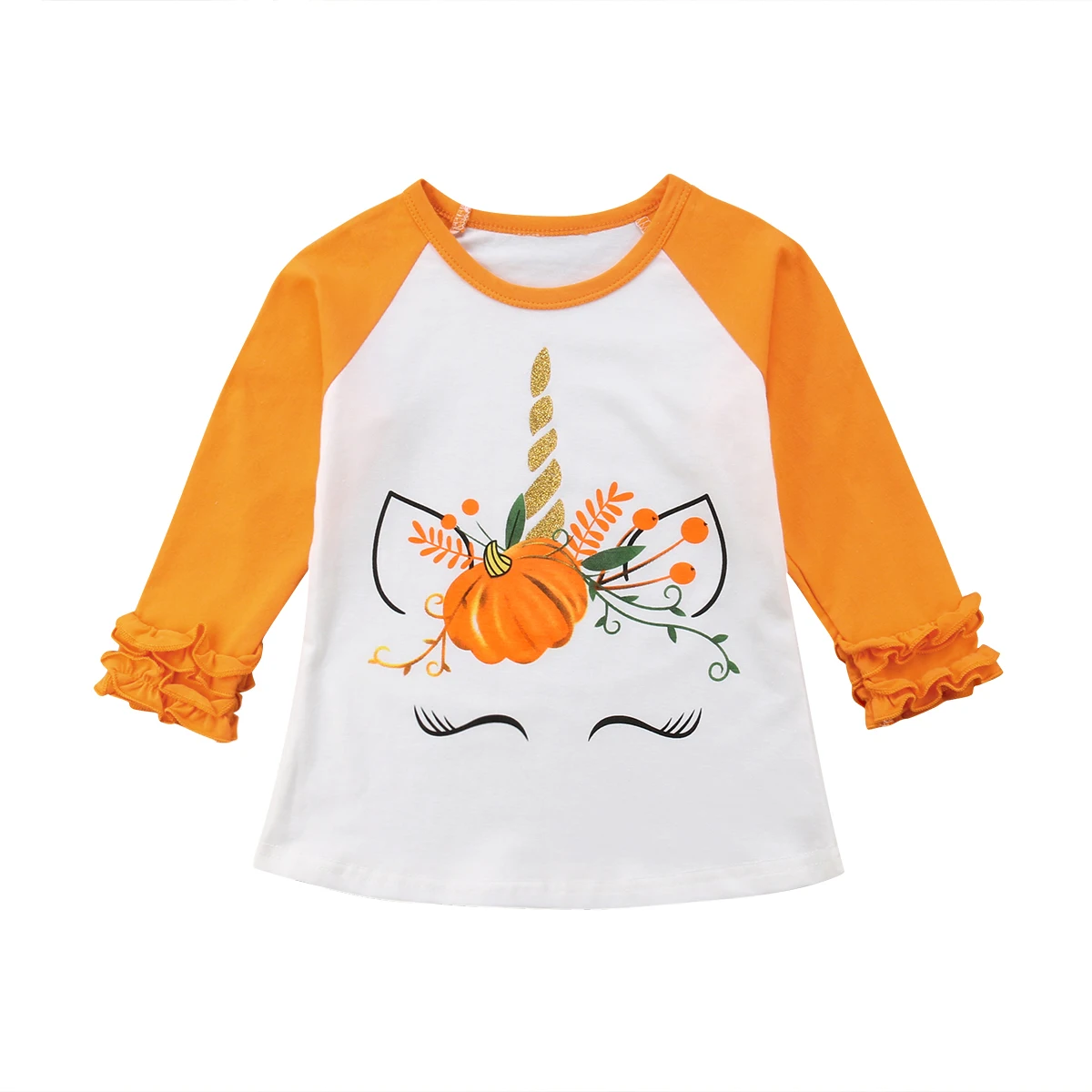 US Halloween Dress Kid Baby Girl Fly-Sleeve Pumpkin Dress Party Clothes Autumn