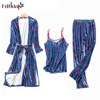 Fdfklak Sexy Lingerie Pyjamas Women Pajamas Spring Autumn New Gold Velvet 3 Pieces Sleepwear Underwear Set Pijama Mujer Q1048
Fdfklak Sexy Lingerie Pyjamas Women Pajamas Spring Autumn New Gold Velvet 3 Pieces Sleepwear Underwear Set Pijama Mujer Q1048