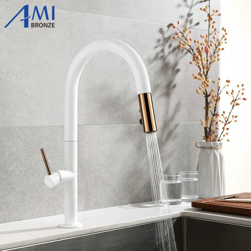 Kitchen Faucets Pull Out Faucet Sink Basin Mixer Tap 360 Swivel 2-Function Black White Brass Faucet Hot Cold Faucets 
Kitchen Faucets Pull Out Faucet Sink Basin Mixer Tap 360 Swivel 2-Function Black White Brass Faucet Hot Cold Faucets