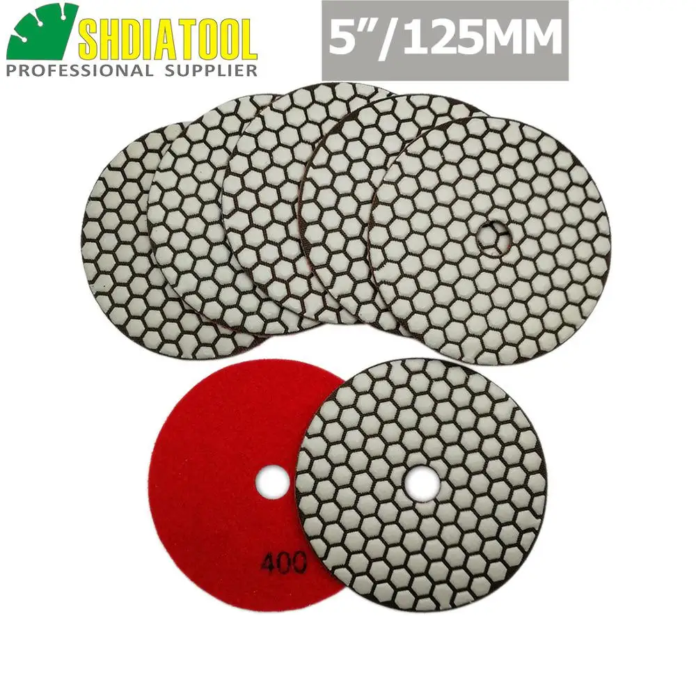 SHDIATOOL 7pcs 5" #400 Diamond Dry Polishing Pads Diameter 5inch Resin Bond Flexible Sanding Disc For Granite Marble Ceramic
SHDIATOOL 7pcs 5" #400 Diamond Dry Polishing Pads Diameter 5inch Resin Bond Flexible Sanding Disc For Granite Marble Ceramic
