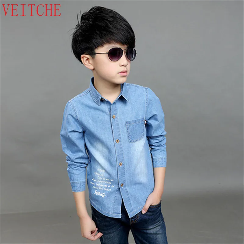 Boys jeans Shirt children's clothing Spring/Summer kids 100% denim cotton long and short sleeved shirts for 3-12Y 100-150CM
Boys jeans Shirt children's clothing Spring/Summer kids 100% denim cotton long and short sleeved shirts for 3-12Y 100-150CM