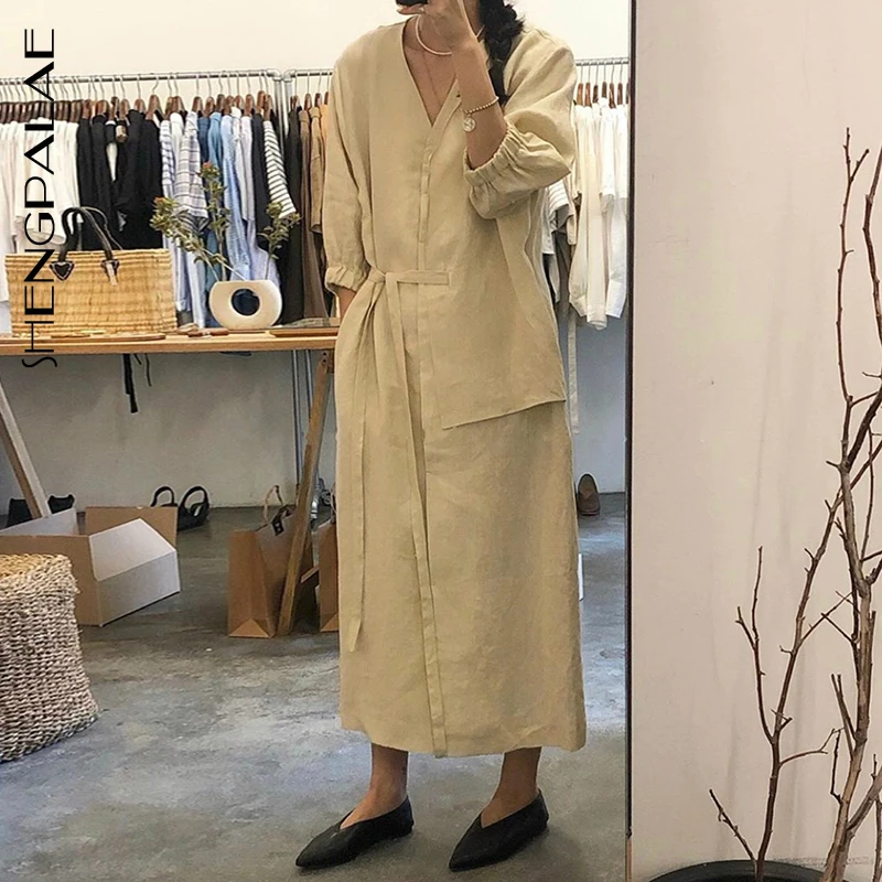 SHENGPALAE Summer Spring Korea Style Ankle-length Three Quarter Lantern Sleeve Empire Waist Sashes V-neck Straight Dress FR396
SHENGPALAE Summer Spring Korea Style Ankle-length Three Quarter Lantern Sleeve Empire Waist Sashes V-neck Straight Dress FR396