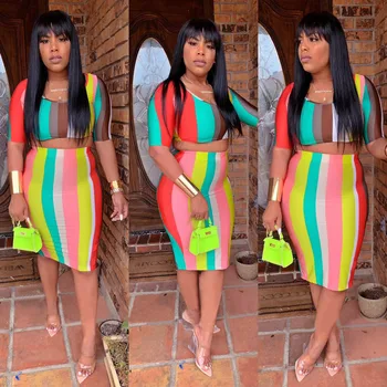 Spring Summer Women Two Piece Set Top and Pants Plus Size Outfits Tracksuit Sweatsuit Outfit Rainbow Striped Skirt Sets
Spring Summer Women Two Piece Set Top and Pants Plus Size Outfits Tracksuit Sweatsuit Outfit Rainbow Striped Skirt Sets