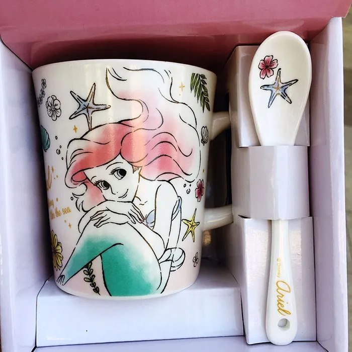 Ceramic 320ML cartoon mermaid coffee mugs cup with spoon lovely Minnie cups princess Alice milk water lovers mug nice gift | Дом и сад