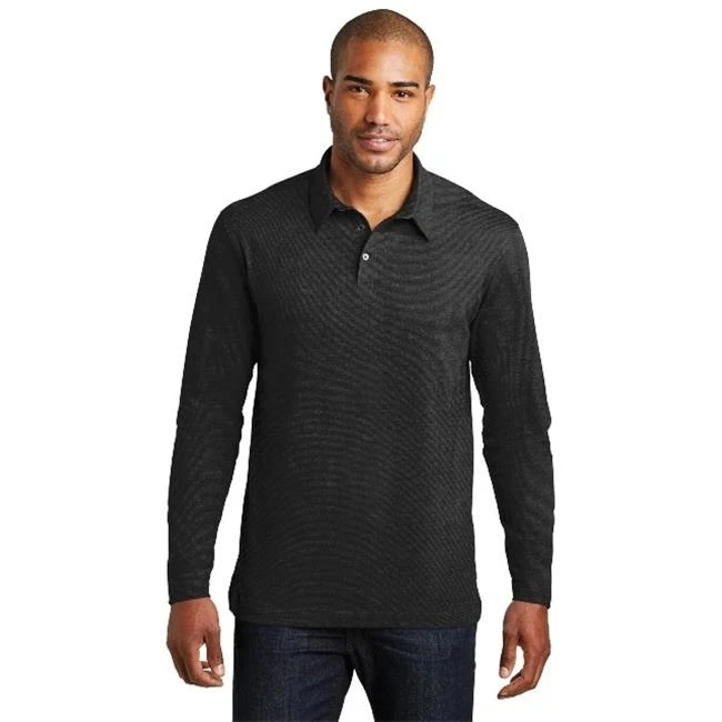 Port Authority K577LS Mens Long Sleeve Meridian Cotton Blend Polo T-Shirt Black - Medium
