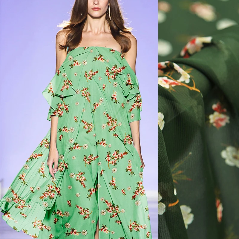 137CM 13MM Floral Print Thin Green Silk Crepe De Chine Fabric for Summer Dress Blouse Skirt Shirt Scarf J038
137CM 13MM Floral Print Thin Green Silk Crepe De Chine Fabric for Summer Dress Blouse Skirt Shirt Scarf J038