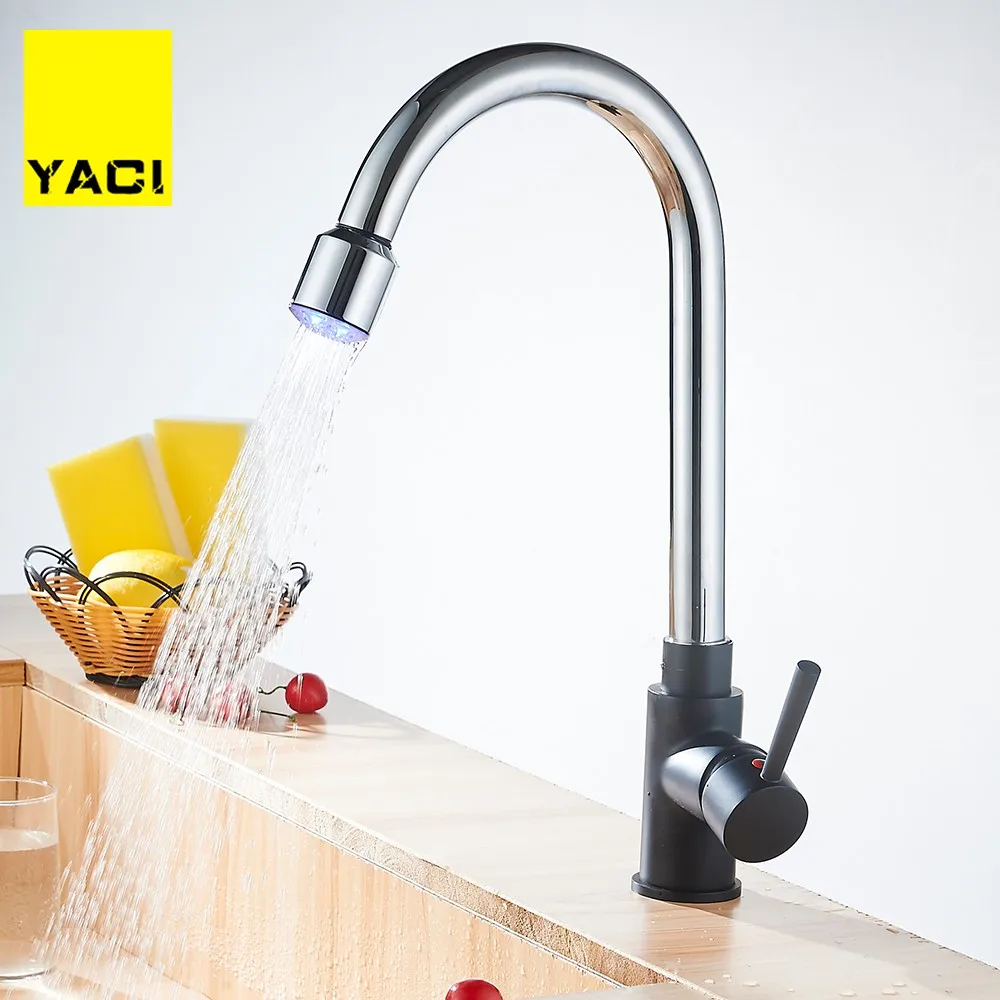 YACI LED Kitchen Faucet 360 Degree Rotation Rule Shape Curved Outlet Pipe Tap Basin Plumbing Hardware Brass Sink Faucet
YACI LED Kitchen Faucet 360 Degree Rotation Rule Shape Curved Outlet Pipe Tap Basin Plumbing Hardware Brass Sink Faucet