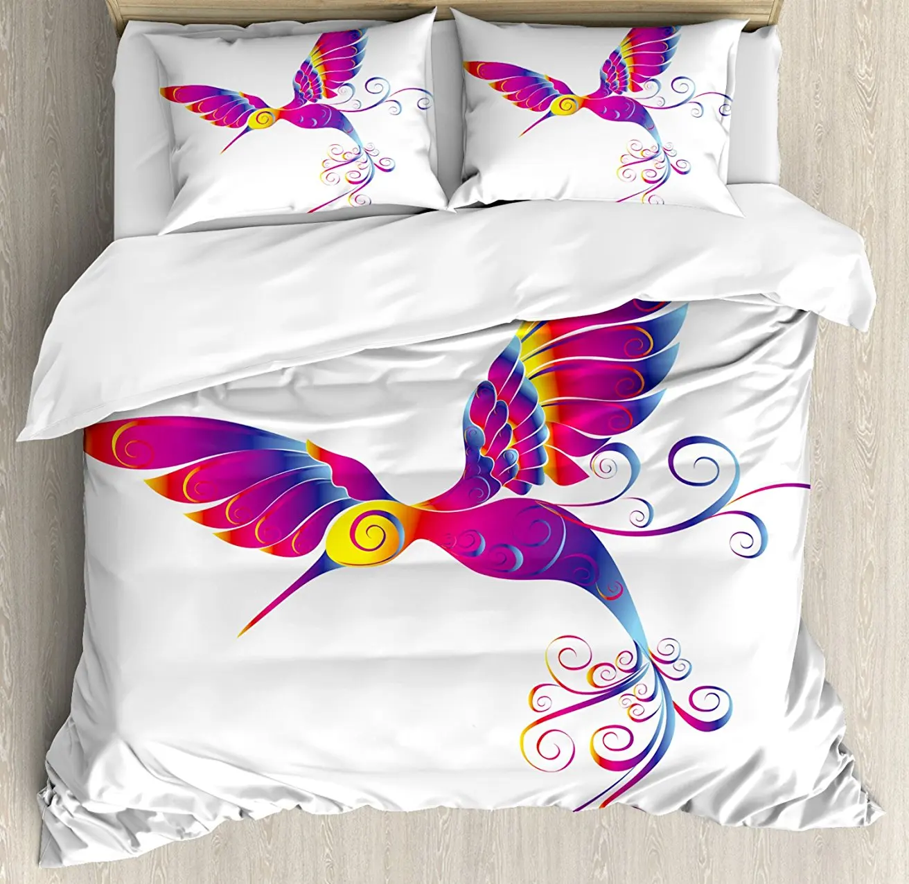 Decor Duvet Cover Set , Colorful Feather Hummingbird Curvy Tail Ornament Stylized Artistic Design, 4 Piece Bedding Set
Decor Duvet Cover Set , Colorful Feather Hummingbird Curvy Tail Ornament Stylized Artistic Design, 4 Piece Bedding Set