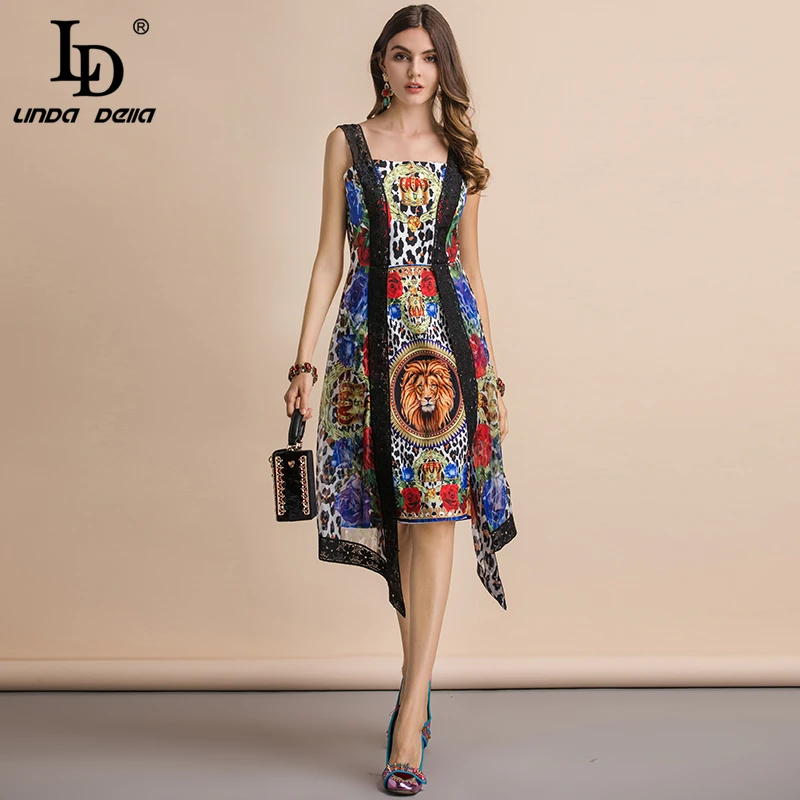 LD LINDA DELLA Fashion Runway Summer Sexy Lace Spaghetti Strap Dress Women's Backless Animal Print Splice Asymmetrical Dress 
LD LINDA DELLA Fashion Runway Summer Sexy Lace Spaghetti Strap Dress Women's Backless Animal Print Splice Asymmetrical Dress