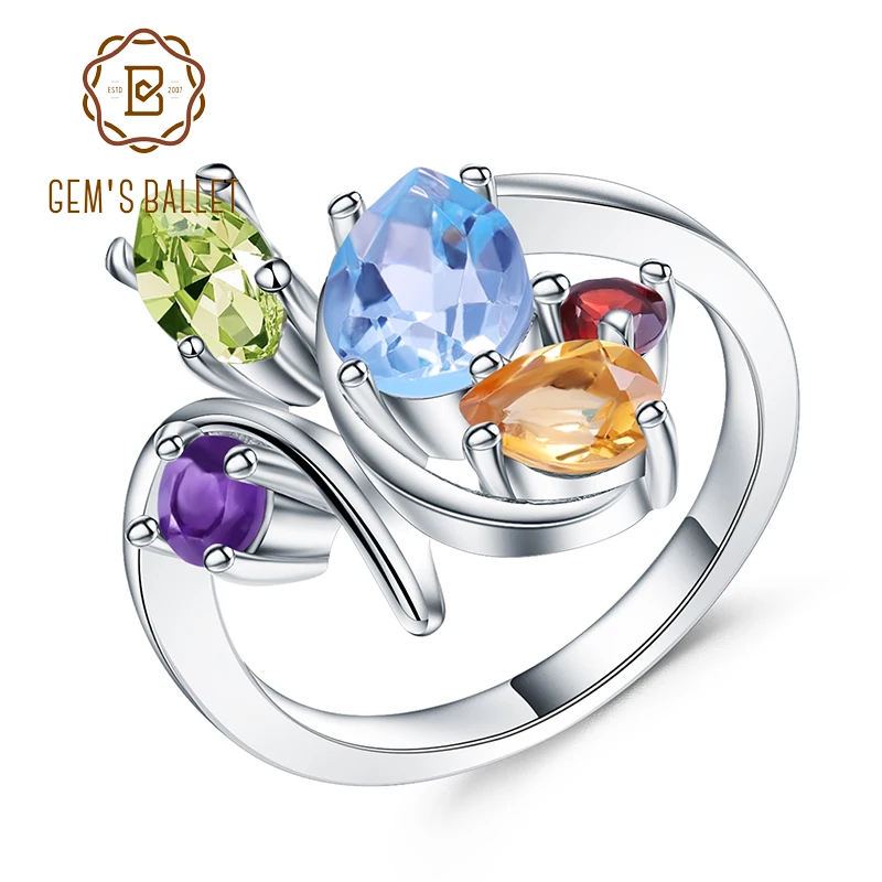 Gem's Ballet Flower Multicolor Natural Amethyst Garnet Peridot Citrine Topaz Cocktail Ring 925 Sterling Silver Ring For Women
Gem's Ballet Flower Multicolor Natural Amethyst Garnet Peridot Citrine Topaz Cocktail Ring 925 Sterling Silver Ring For Women