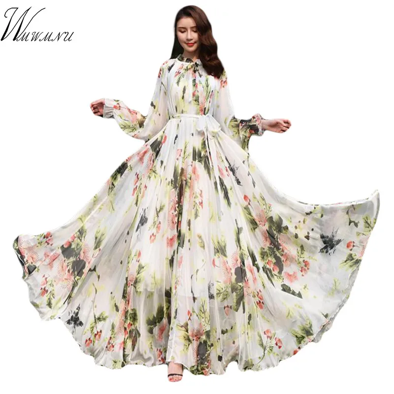 Fashion Ruffle Collar Chiffon Maxi Dress Women's Long Sleeve Retro Printed Party Long Dress Mom Plus Sizes Belt Boho Vestidos
Fashion Ruffle Collar Chiffon Maxi Dress Women's Long Sleeve Retro Printed Party Long Dress Mom Plus Sizes Belt Boho Vestidos