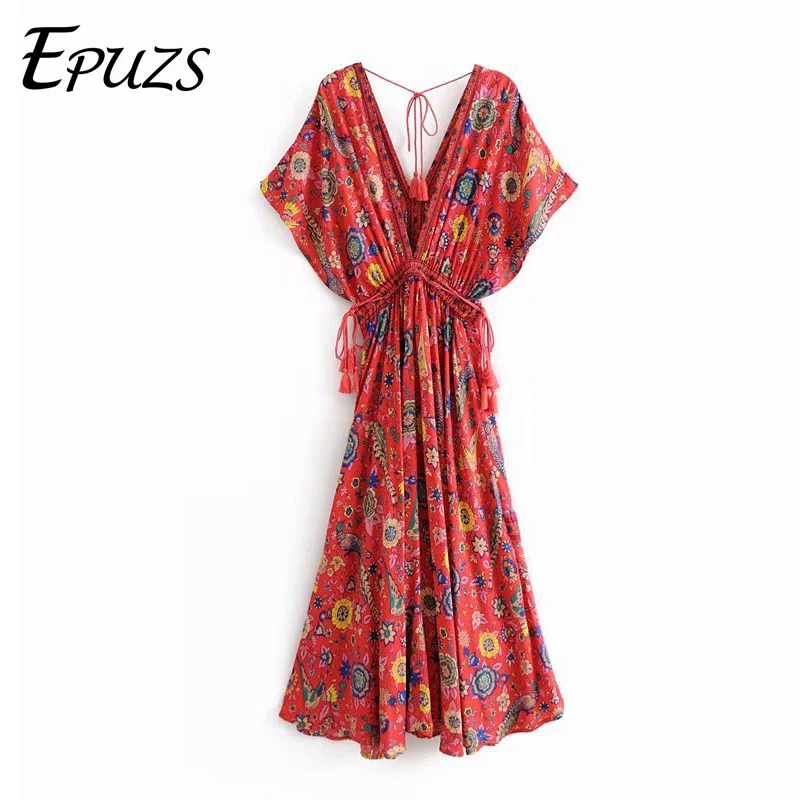 Summer dress Vintage red Floral Print Long Dress Women 2019 loose V Neck Boho Dresses Casual Pleated dress bohemian Vestidos
Summer dress Vintage red Floral Print Long Dress Women 2019 loose V Neck Boho Dresses Casual Pleated dress bohemian Vestidos