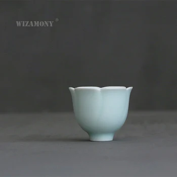 

1PCS WIZAMONY Drinkware Tea Cup cups Tea Set Powder Blue Ceramic Chinese KungFu Celadon Flower teacup Porcelain Celadon Hat Bowl