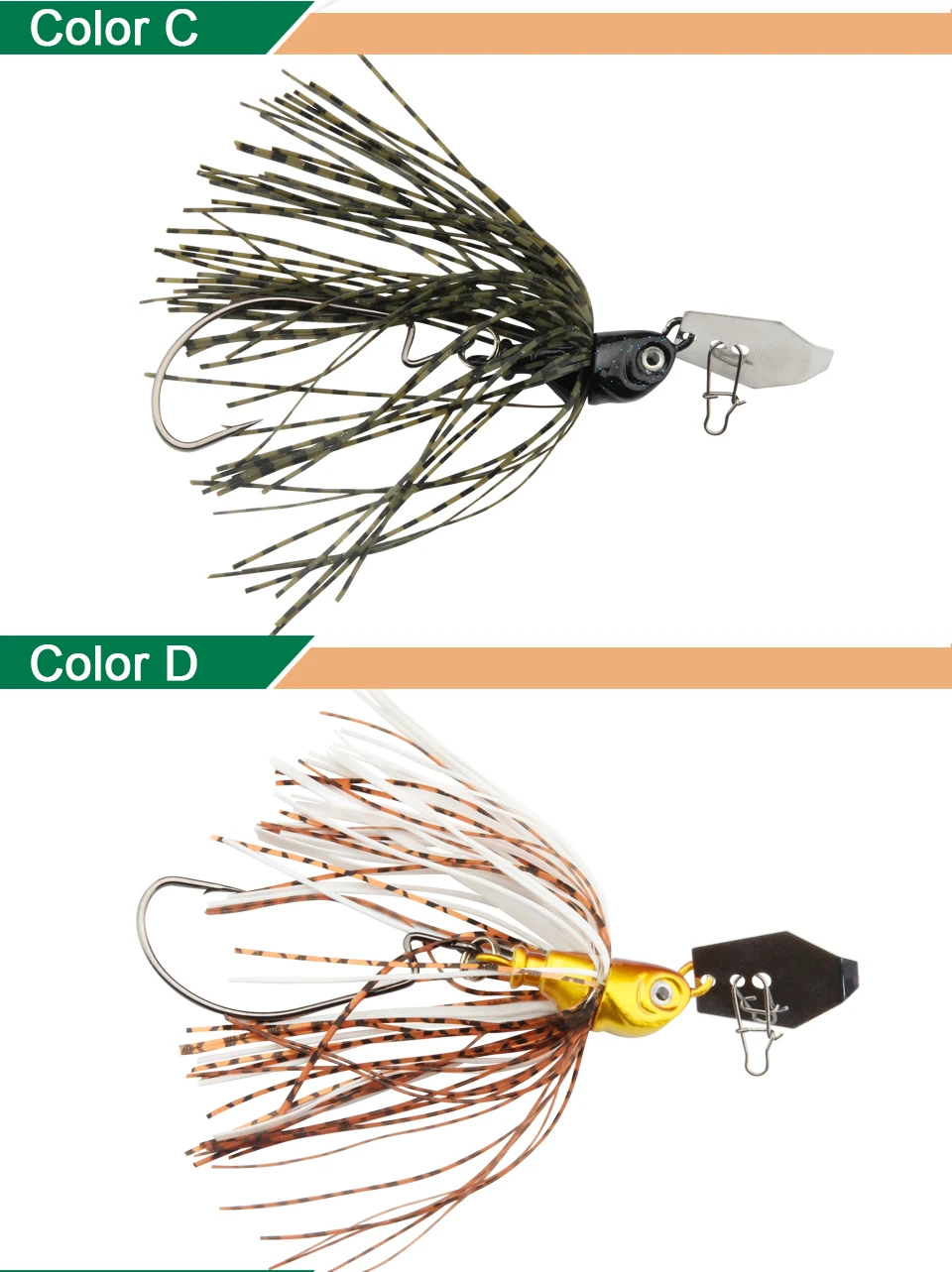RoseWood 1PCS Buzz Bait Fishing Lure 14g Lead Head Metal Spoons, Soft Elastic Silicone Skirt Spinner Bait Lures For Bass Fishing (6)
