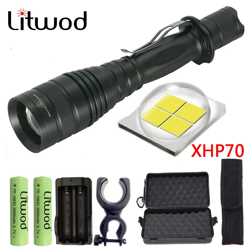 Litwod Z90P75 Original CREE XLamp XHP70 32w 3200lm powerful Tactical LED flashlight torch zoom lens 2x 18650 battery Lantern
Litwod Z90P75 Original CREE XLamp XHP70 32w 3200lm powerful Tactical LED flashlight torch zoom lens 2x 18650 battery Lantern