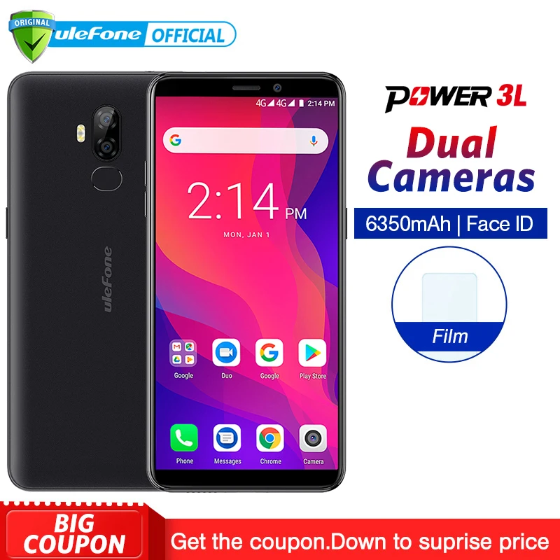Ulefone Power 3L 6.0" HD+ Android 8.1 Smartphone MTK6739 Quad Core 2GB+16GB 13MP+5MP Camera 6350mAh Face ID NFC 4G Mobile Phone
Ulefone Power 3L 6.0" HD+ Android 8.1 Smartphone MTK6739 Quad Core 2GB+16GB 13MP+5MP Camera 6350mAh Face ID NFC 4G Mobile Phone
