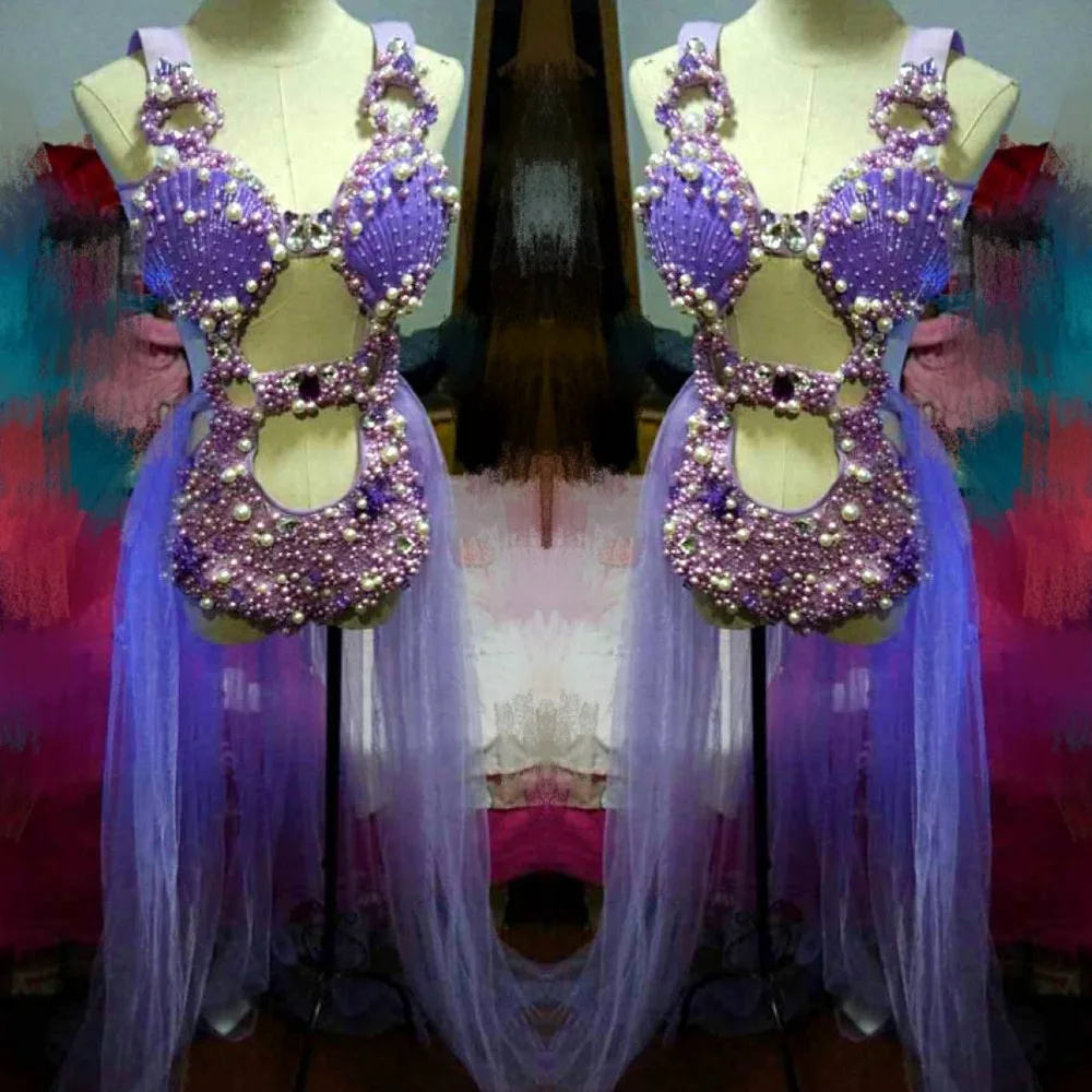 Purple Shell Pearl Crystals Bodysuit three piece sets Shining Crystals Female Bodysuit sexy Bar DJ Singer Dancing perIformance
Purple Shell Pearl Crystals Bodysuit three piece sets Shining Crystals Female Bodysuit sexy Bar DJ Singer Dancing perIformance