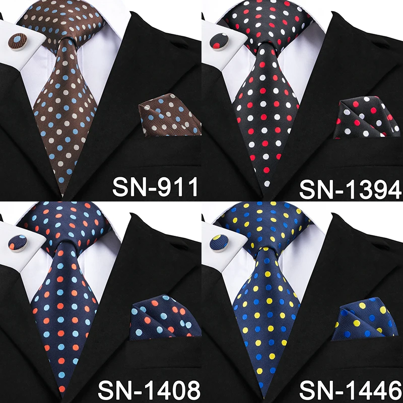 SN-1446 New Classic Mens Tie Silk Polka Dot Blue Necktie Jacquard Woven Wedding