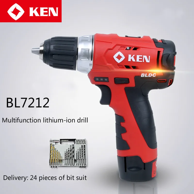 KEN brushless lithium drill, BL7212-15B household multifunctional charging drill, 12V electric screwdriver.
KEN brushless lithium drill, BL7212-15B household multifunctional charging drill, 12V electric screwdriver.