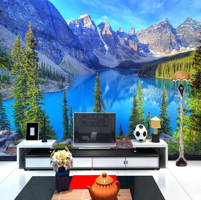 

3D Wallpaper Wall Murals Natural Scenery Snow Mountain Forest Lake for Living Room Custom Photo Wall Papers Home Decor