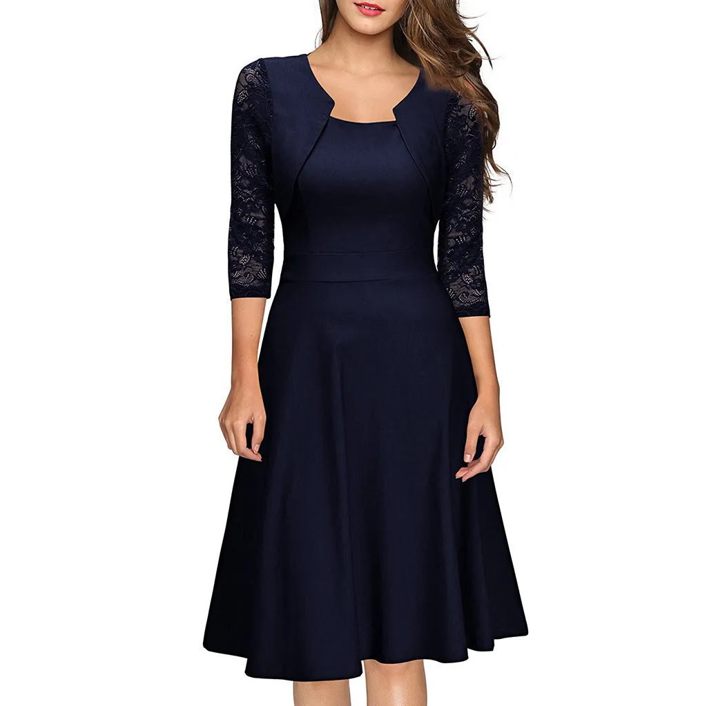 Elegant Office Lady Work Dress Women Vintage Lace Three Quarter Length Sleeve Fit And Flare Dress Knee Length Dress #EP
Elegant Office Lady Work Dress Women Vintage Lace Three Quarter Length Sleeve Fit And Flare Dress Knee Length Dress #EP