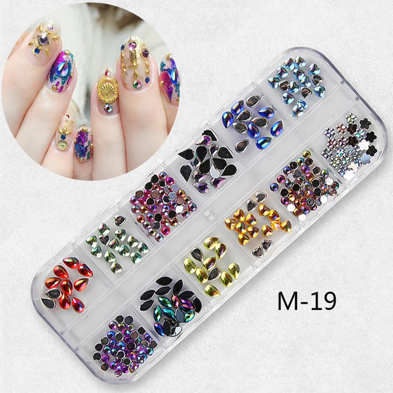 

1Box AB Crystal Rhinestones FlatBack Multi-size Metal Studs Gradient Pearls DIY Glitter Designs Manicure Nail Art 3d Decorations