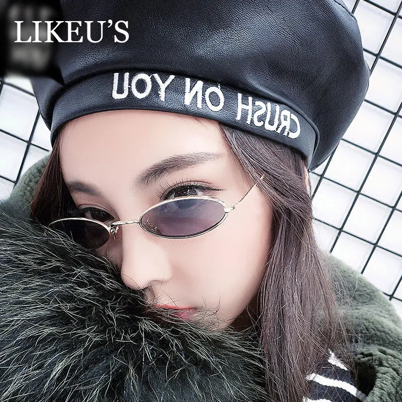 

LIKEU'S Small oval sunglasses for Women men Female retro metal frame yellow red vintage small round sun glasses for women UV400