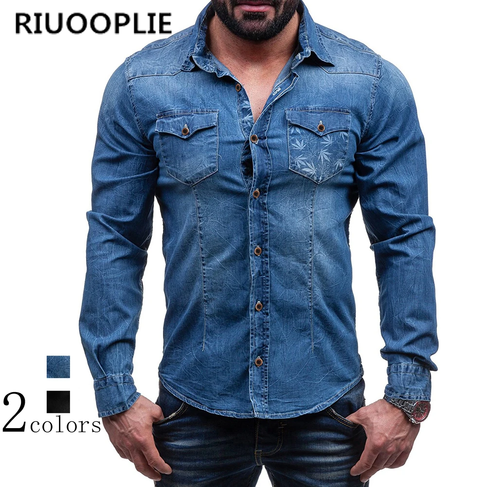 RIUOOPLIE Autumn Men Slim Pocket Leaf Decorate Long Sleeve Denim Shirts Jeans Blouse
RIUOOPLIE Autumn Men Slim Pocket Leaf Decorate Long Sleeve Denim Shirts Jeans Blouse