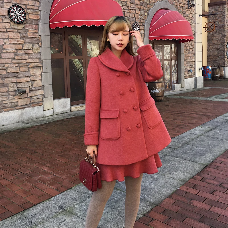 LYNETTE'S CHINOISERIE Autumn Winter Original Design Women Cute Red Woolen Twinset Coats and Trumpet Skirts Outerwear
LYNETTE'S CHINOISERIE Autumn Winter Original Design Women Cute Red Woolen Twinset Coats and Trumpet Skirts Outerwear