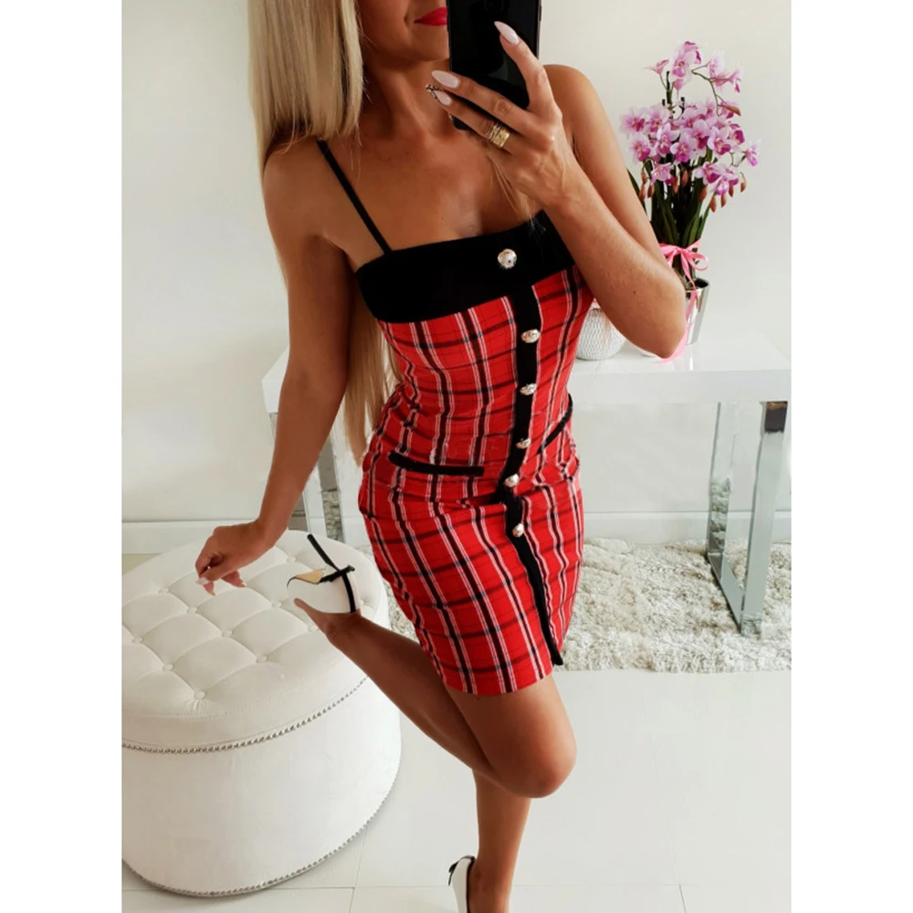 Summer Dress Women 2019 Fashion Red Plaid Spaghetti Strap Sheath Dress Sexy Women Party Club Streetwear Bodycon vestidos D30
Summer Dress Women 2019 Fashion Red Plaid Spaghetti Strap Sheath Dress Sexy Women Party Club Streetwear Bodycon vestidos D30
