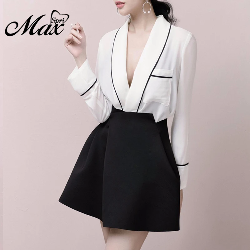 Max Spri New Women V Neck Two Piece Sets Suit Fashion Long Sleeve T Shirt Mini Black Skirt Office Lady Set Suits 2019
Max Spri New Women V Neck Two Piece Sets Suit Fashion Long Sleeve T Shirt Mini Black Skirt Office Lady Set Suits 2019
