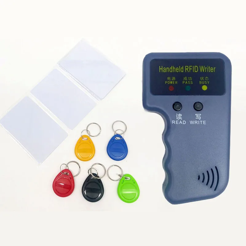 Handheld 125KHz EM4100 RFID Copier Writer Duplicator Programmer Reader + EM4305 T5577 Rewritable RFID Tag Keyfobs
Handheld 125KHz EM4100 RFID Copier Writer Duplicator Programmer Reader + EM4305 T5577 Rewritable RFID Tag Keyfobs