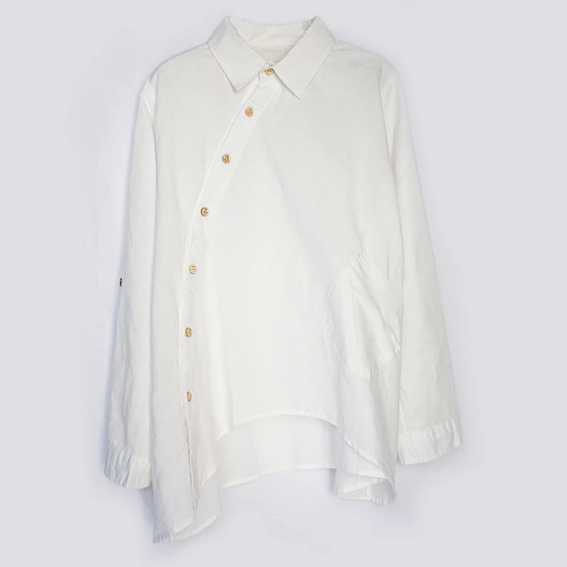 Женская Асимметричная блузка SCUWLINEN однотонная белая льняная рубашка свободного