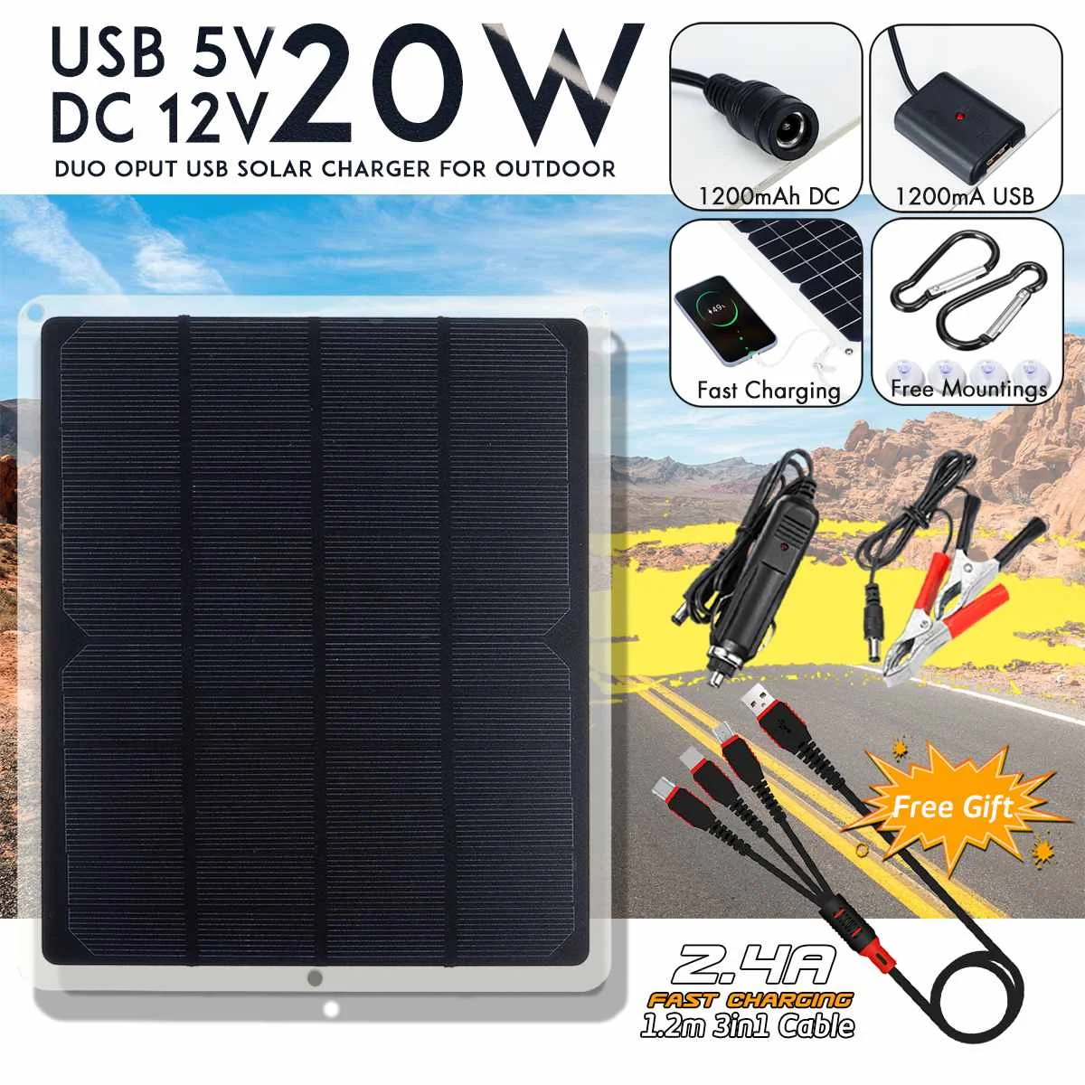 Portable 20W 12V Solar Panel USB Power Bank Board External Battery Charging Solar Cell Board Crocodile Clips Car charger
Portable 20W 12V Solar Panel USB Power Bank Board External Battery Charging Solar Cell Board Crocodile Clips Car charger