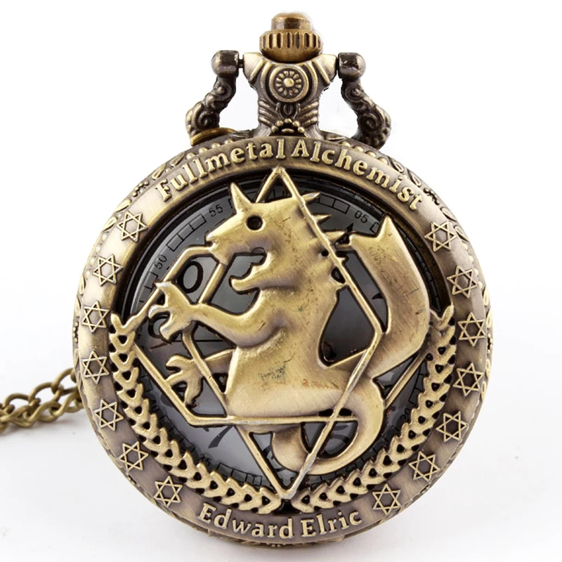 

Antique Bronze Pocket Watch Men Full metal Alchemist Quartz Pocket Watch FOB Chain Clock Women Men's relogio de bolso masculino