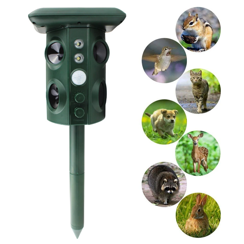 Solar Ultrasonic Animal Pest Repeller Outdoor Four Speakers Mechanical Wave Frequency Scare LED PIR Bracket Pest Repeller
Solar Ultrasonic Animal Pest Repeller Outdoor Four Speakers Mechanical Wave Frequency Scare LED PIR Bracket Pest Repeller