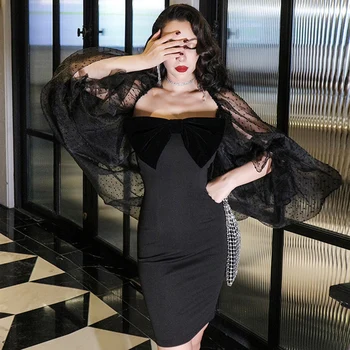 le palais vintage Multi Way Wearing Dress Velour Bow Decor Strapless Slim High Rise Penicl Dress Stretch Fabric Elegant
le palais vintage Multi Way Wearing Dress Velour Bow Decor Strapless Slim High Rise Penicl Dress Stretch Fabric Elegant