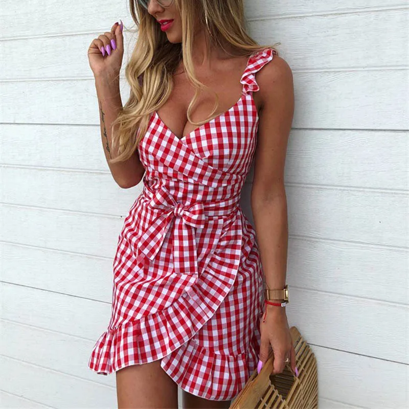 Summer Dress 2019 Plaid Ruffles Bow Bodycon Dress Woman Backless Mini V-Neck Sexy Dress Party Night Club Women's Summer Sundress
Summer Dress 2019 Plaid Ruffles Bow Bodycon Dress Woman Backless Mini V-Neck Sexy Dress Party Night Club Women's Summer Sundress